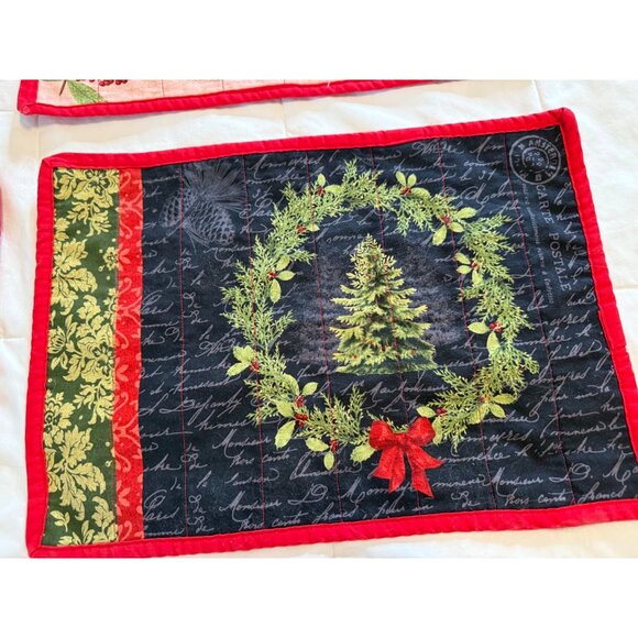 4 Handcrafted Quilted Carte Postel French Country Christmas Placemats Tree - Picture 10 of 15